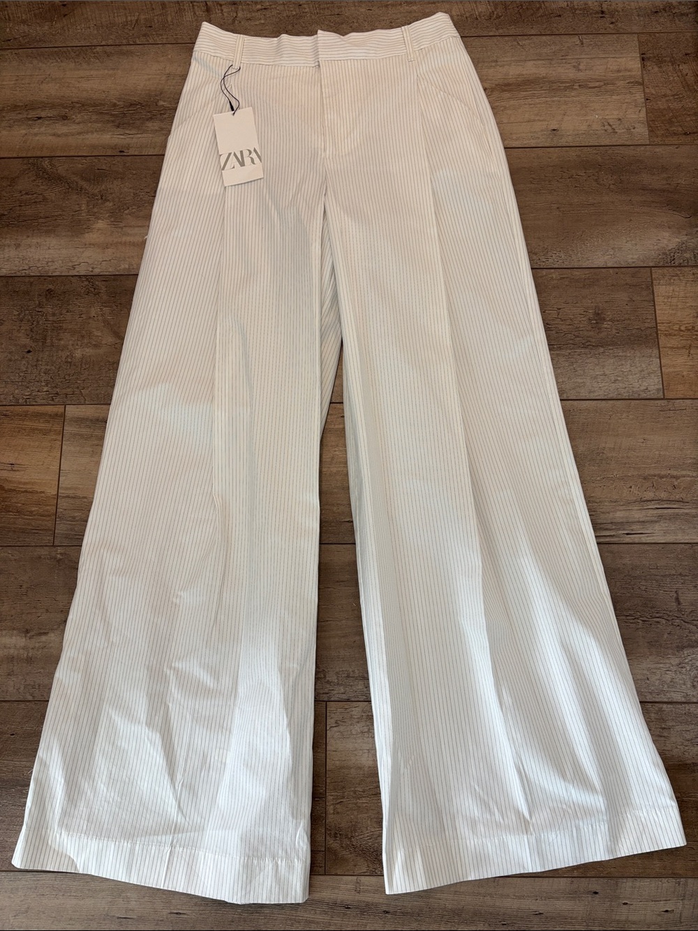 Zara White Pinstripe Wide-Leg Chinos